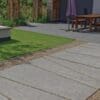 A pathway made from trapezium slabs