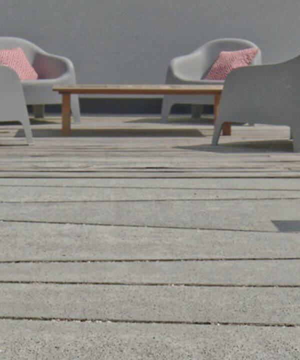 Trapezium slabs in a garden
