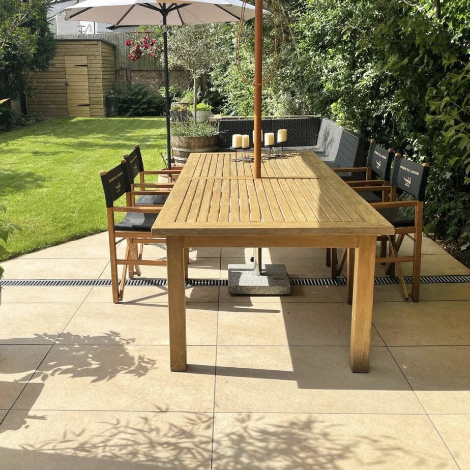 Hammerstone Beige patio in a garden