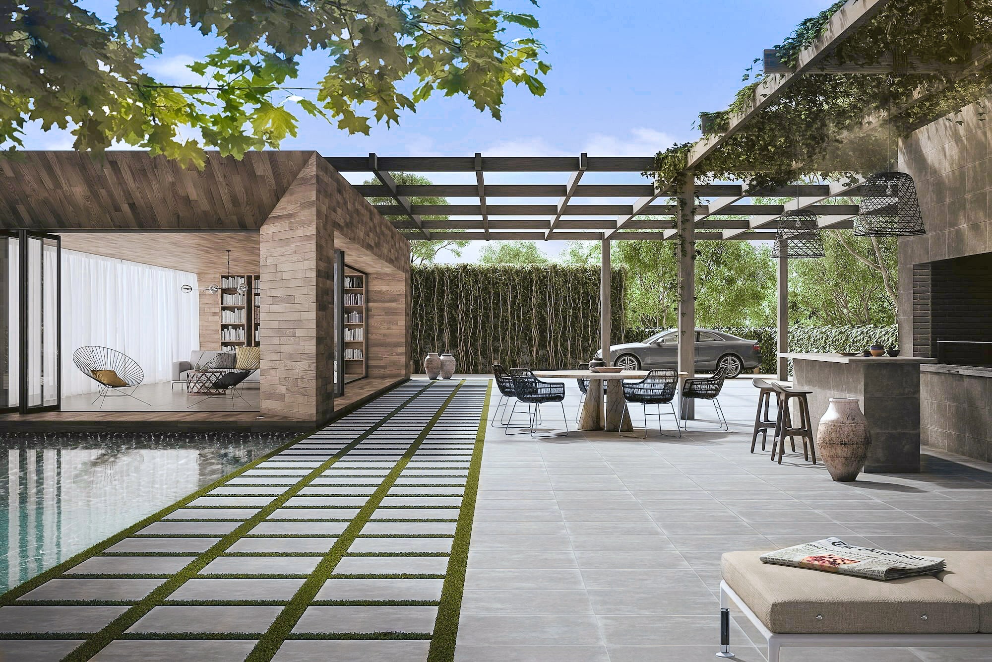 Terreno Light Grey Slab in a garden