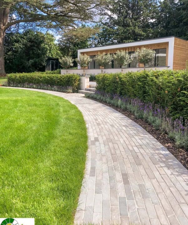 Kandla Grey Setts on a pathway in a garden