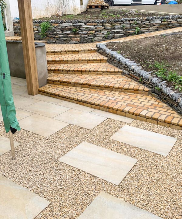 Fossil Tumbled Sandstone Setts in a garden