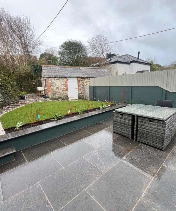 Dark Grey Granite slabs in a garden