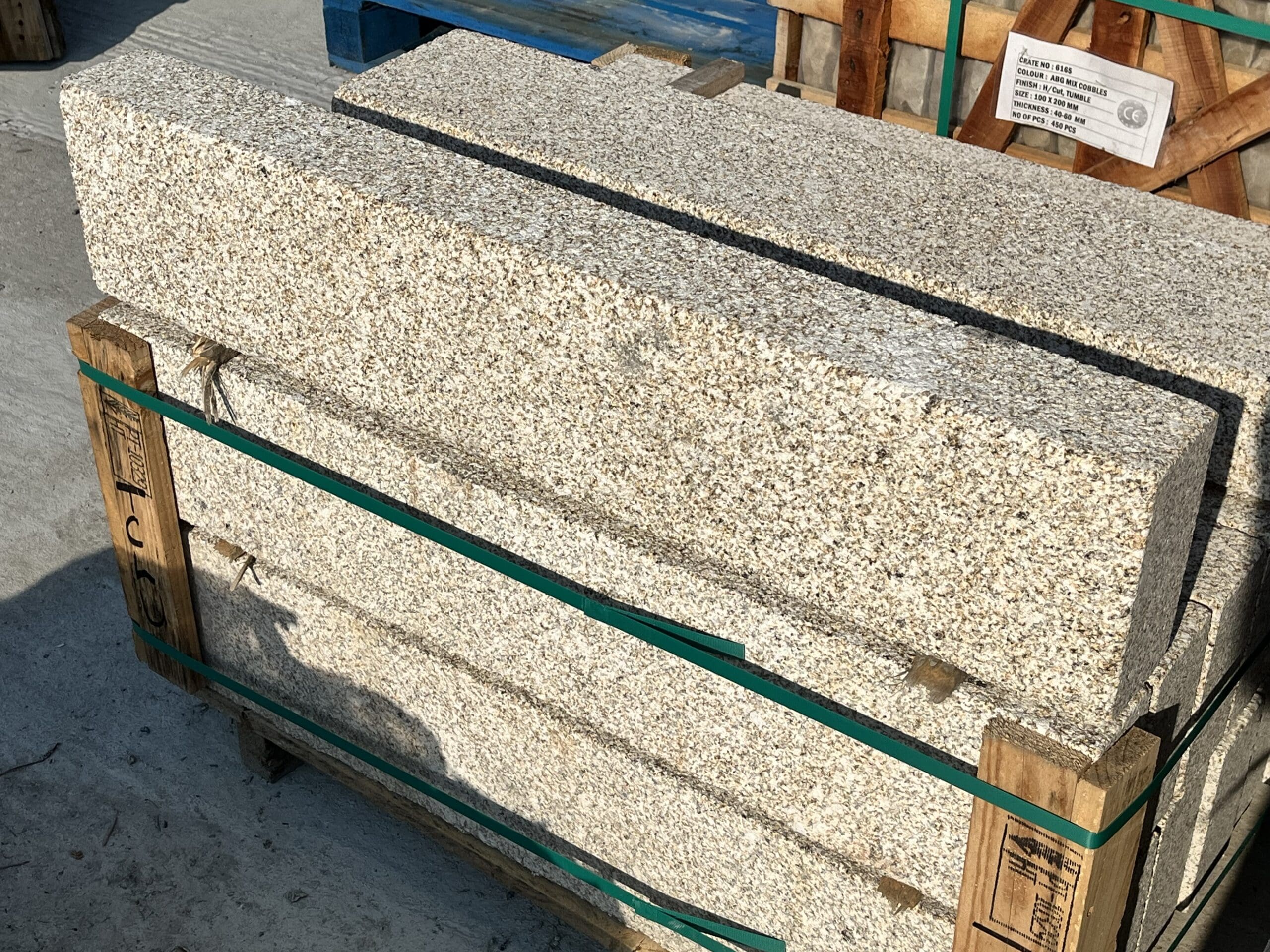 Beige Granite Kerbs stacked up