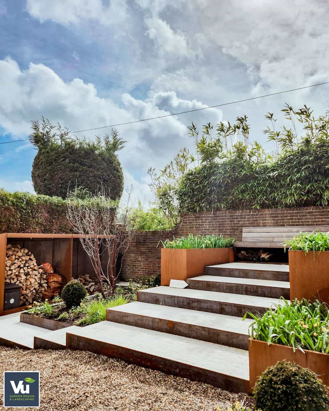 Garden with Millbrook Pearl Dual-Face Limestone Setts steps and walkways