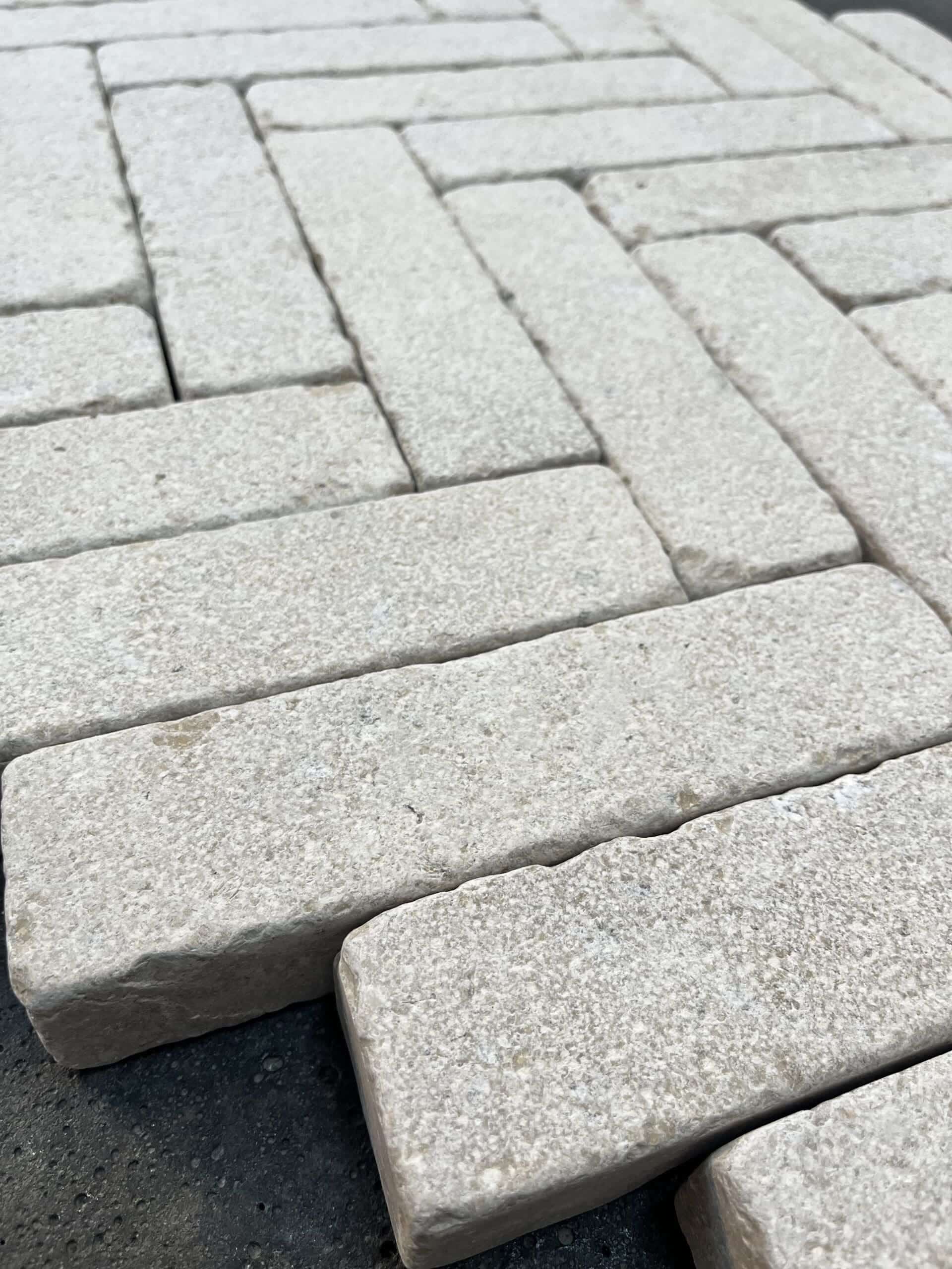Millbrook Pearl Dual-Face Limestone Setts laid out in a pattern
