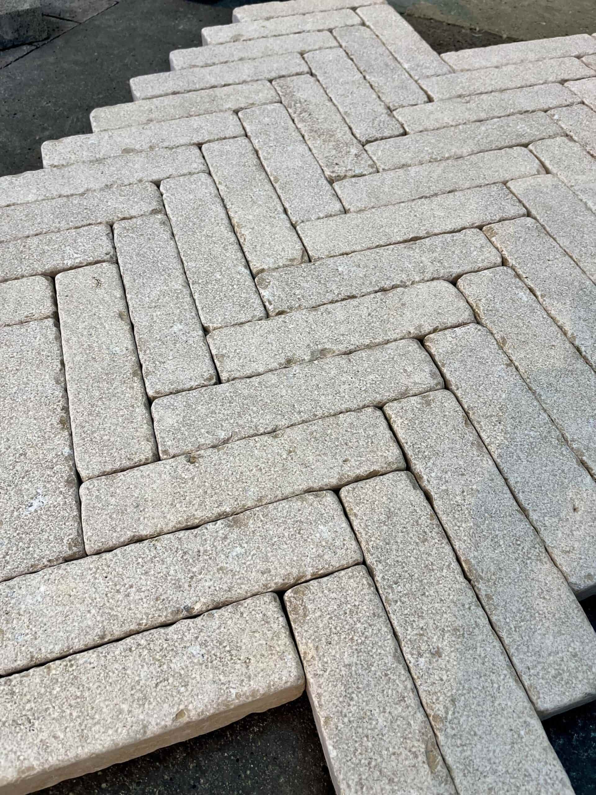Millbrook Pearl Dual-Face Limestone Setts laid out in a pattern