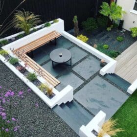 Black Slate paving in a garden