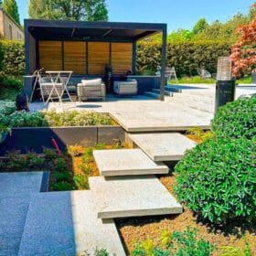 Large format paving in a garden